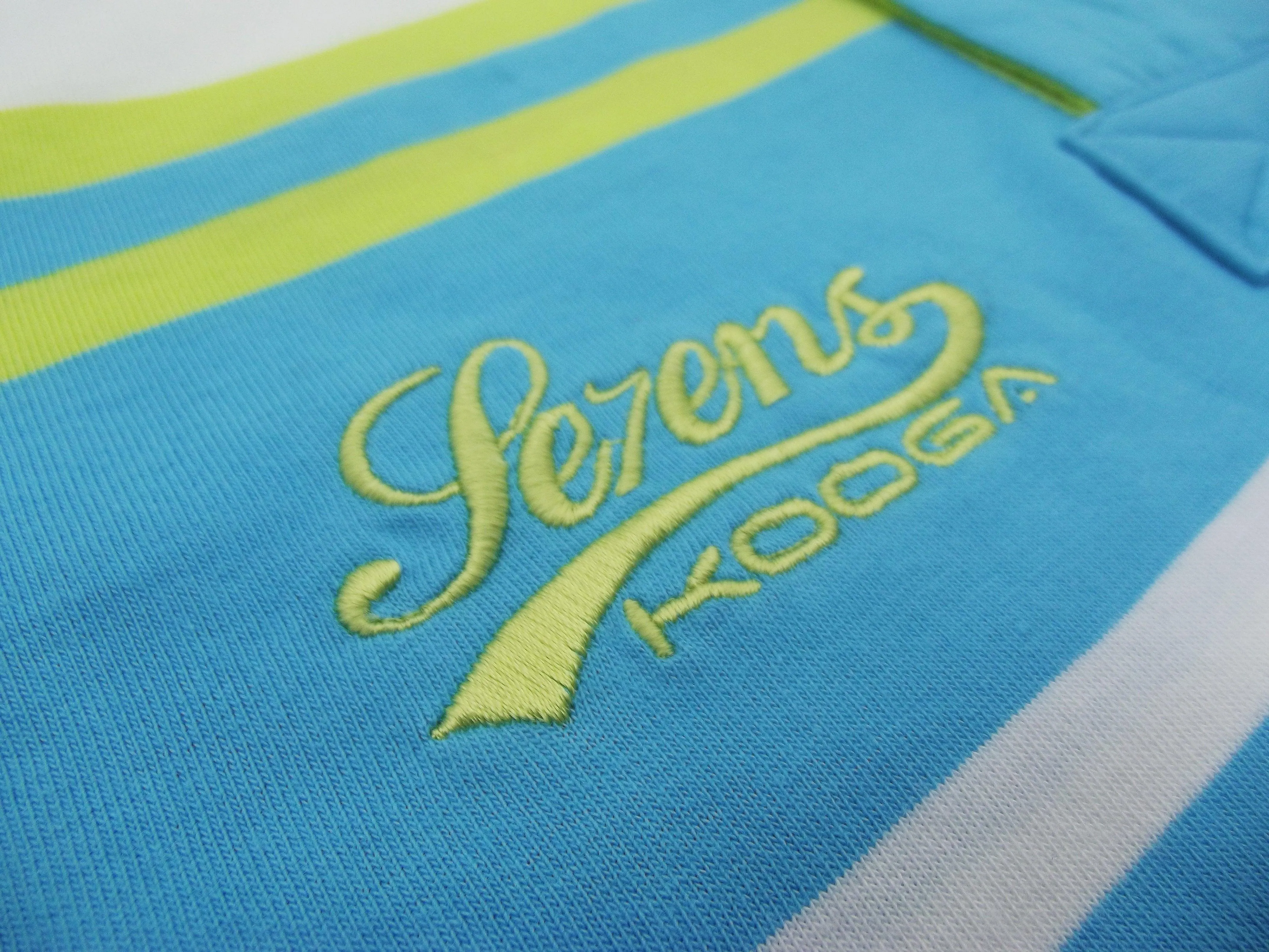 Kooga Se7ens Adults SS14 Cyan/Lime/White Polo