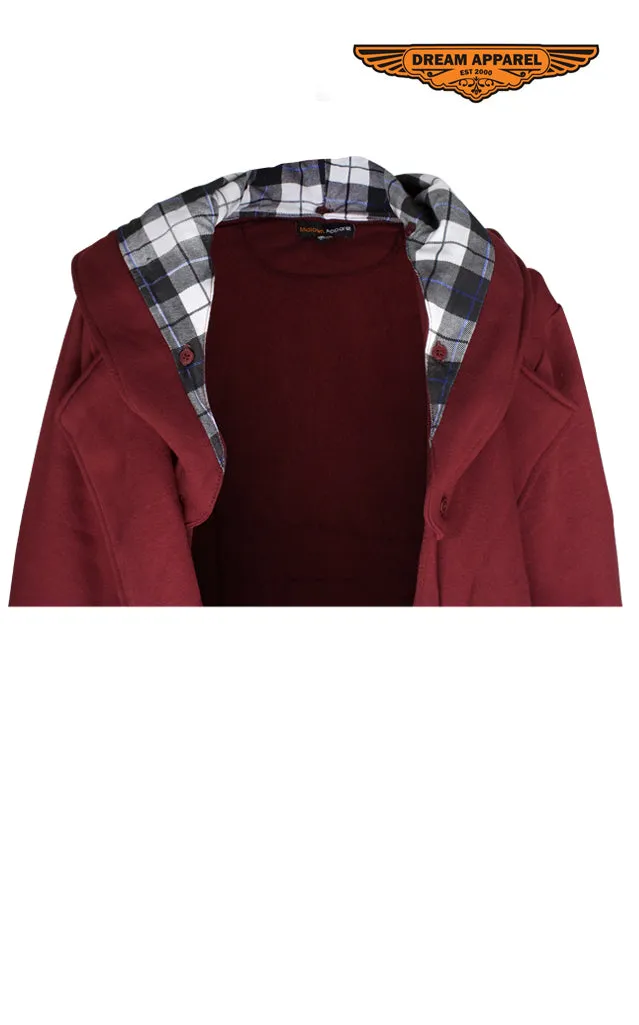 Ladies Burgundy Button Up Coat W/ Belt and Removable Hood