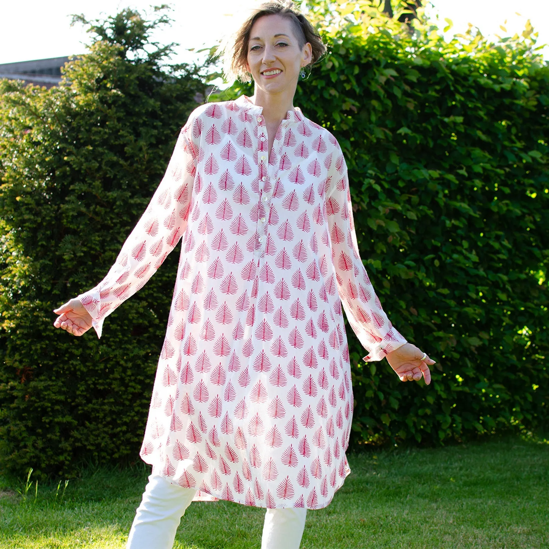 'Lalia' Cotton Shirtdress / Fine Leaf