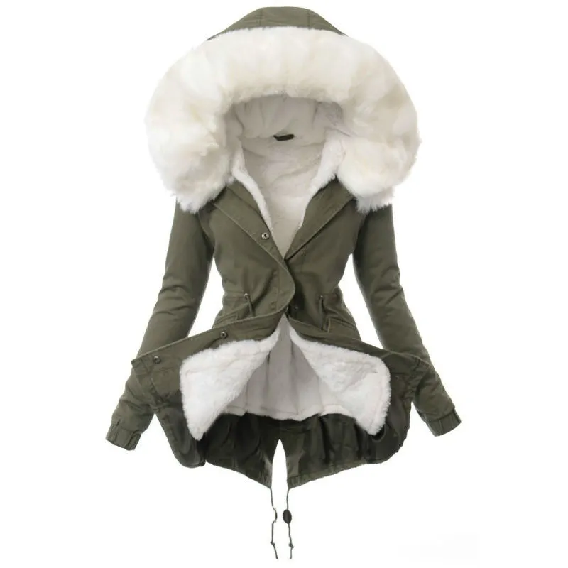 Large Fur Collar Thickened Women's Cotton-padded Jacket Mid-length Hooded