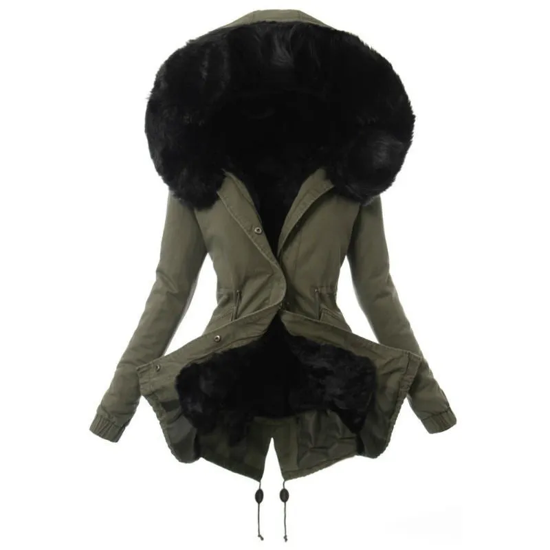 Large Fur Collar Thickened Women's Cotton-padded Jacket Mid-length Hooded