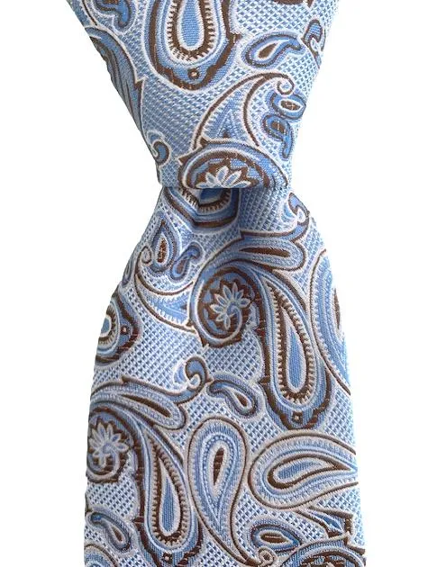 Light Blue, Taupe and White Paisley Men's Tie