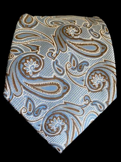 Light Blue, Taupe and White Paisley Men's Tie