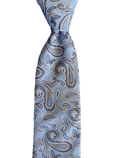 Light Blue, Taupe and White Paisley Men's Tie