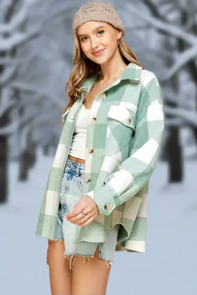 Lime N Chili Plaid Shacket Coat - Sage/Ivory