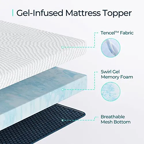 LINSY LIVING 3 Inch Memory Foam Mattress Topper California King, Cooling Gel-Infused Memory Foam, Soft Bed Topper with Tencel™ Cover, CertiPUR-US and Oeko-TEX Certified, CK Size, 84" L * 72" W * 3" H