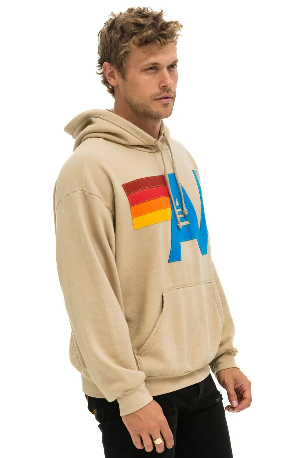 LOGO STITCH PULLOVER RELAXED HOODIE - SAND