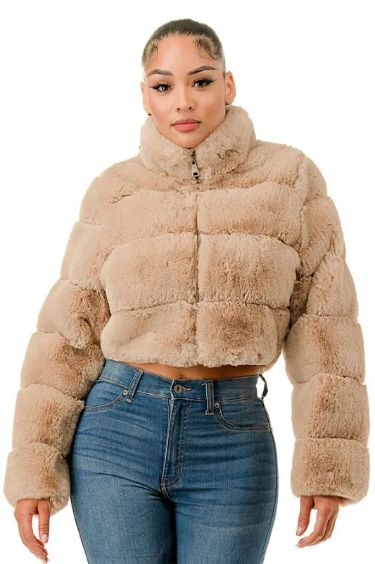 L/S Fur Jacket with High Collar