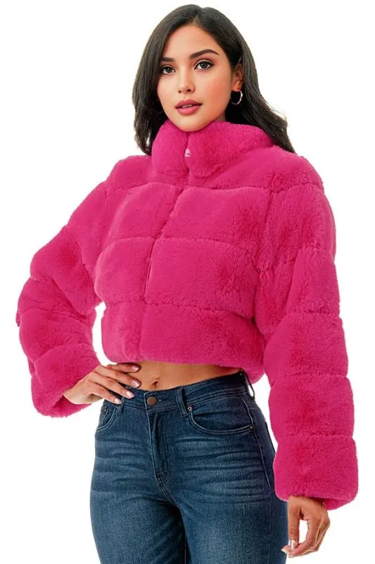 L/S Fur Jacket with High Collar