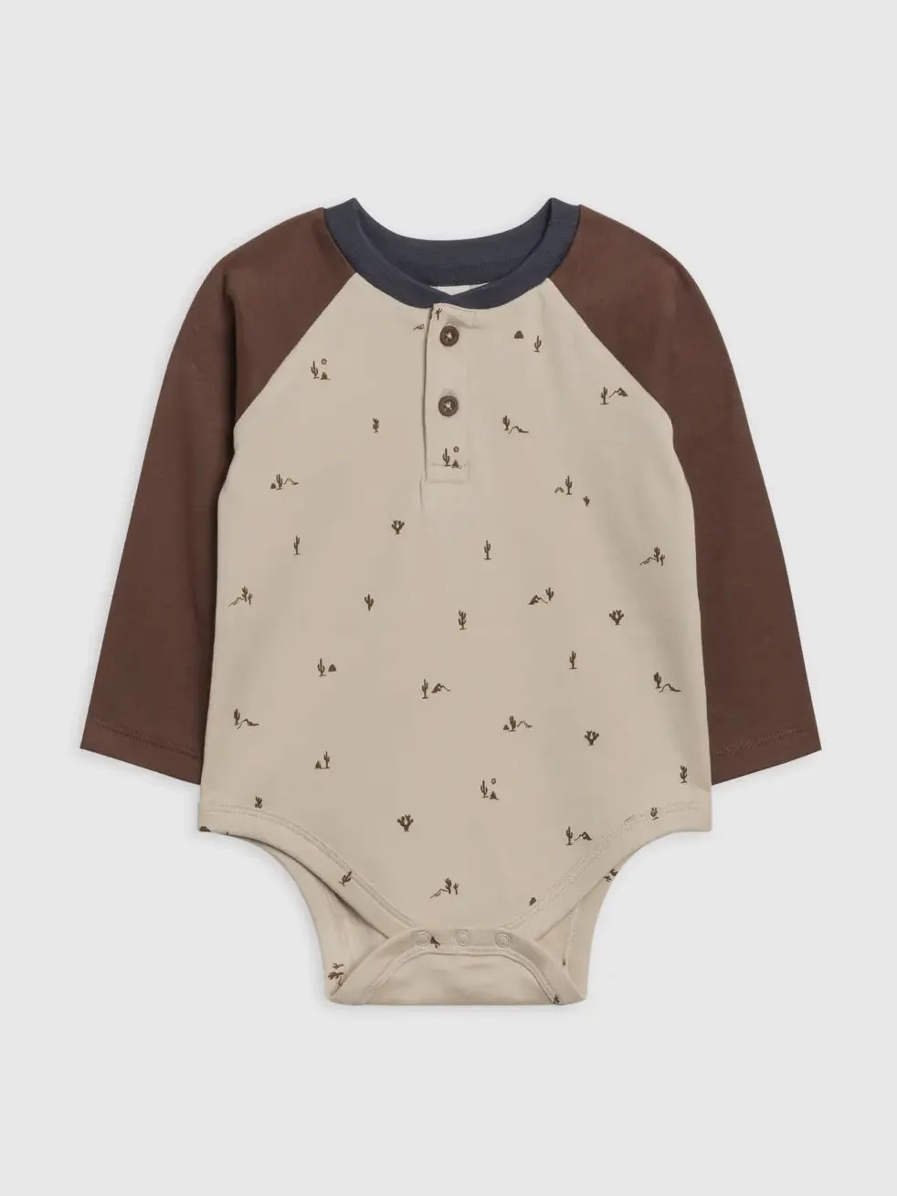 Lucas Raglan Henley Bodysuit - Cactus Oat & Chestnut