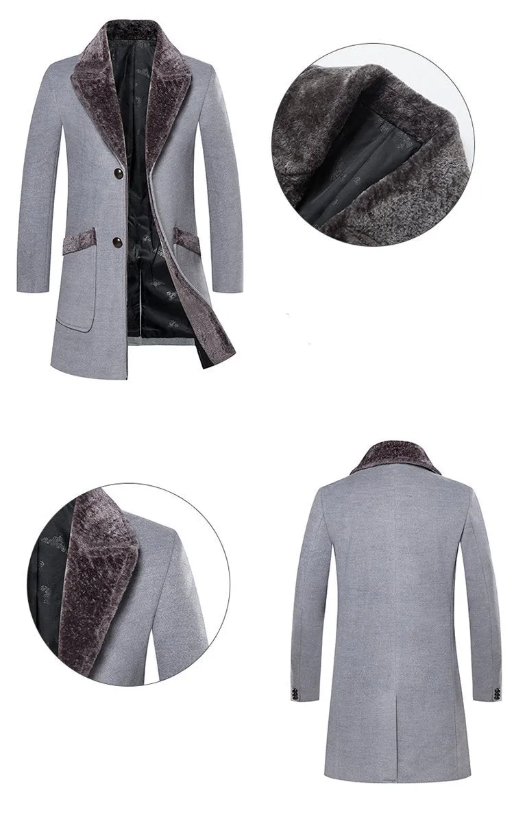 Luxury Woollen Fur Collar Long Coat