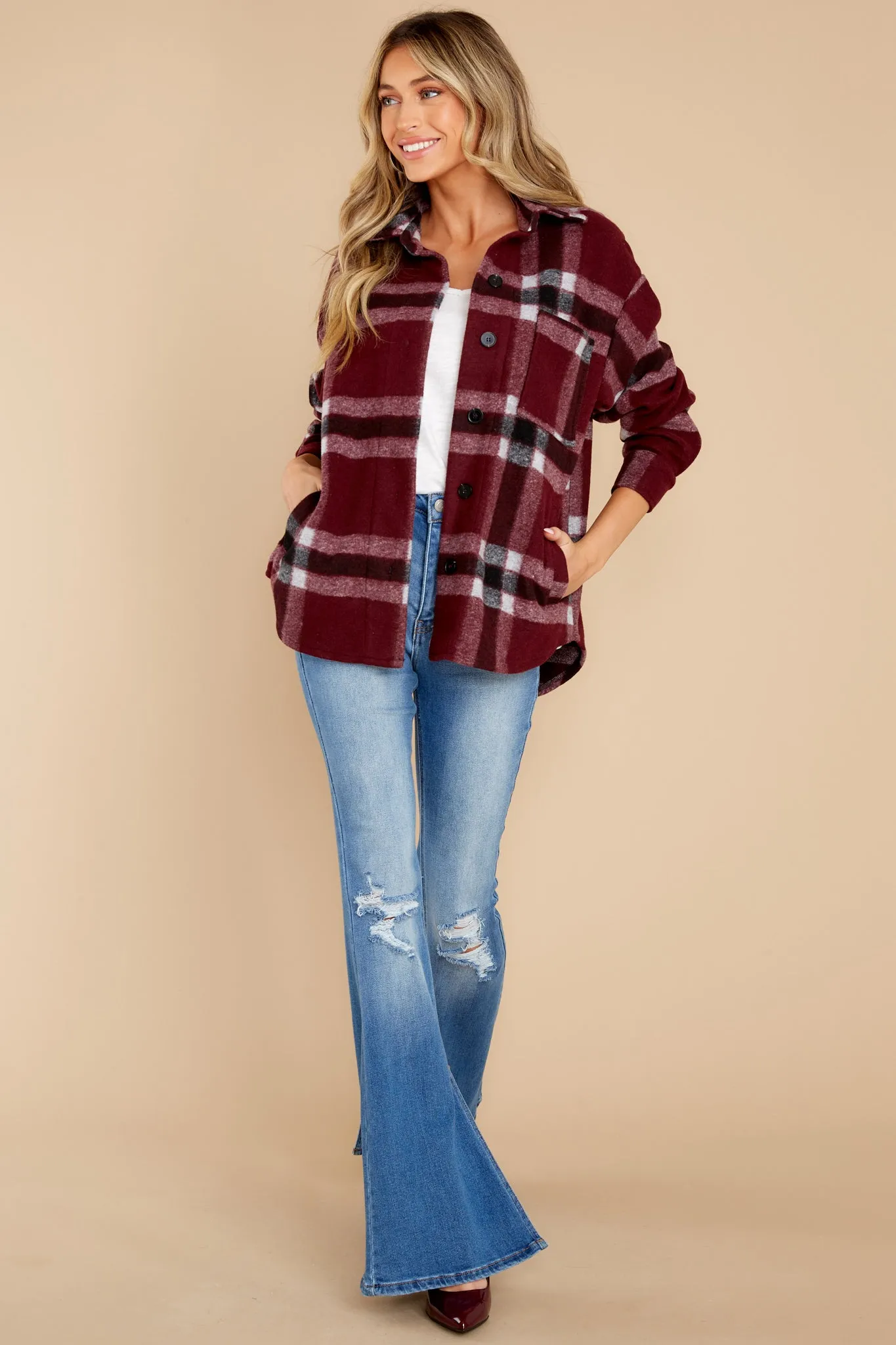 Made For Comfort Burgundy Plaid Shacket