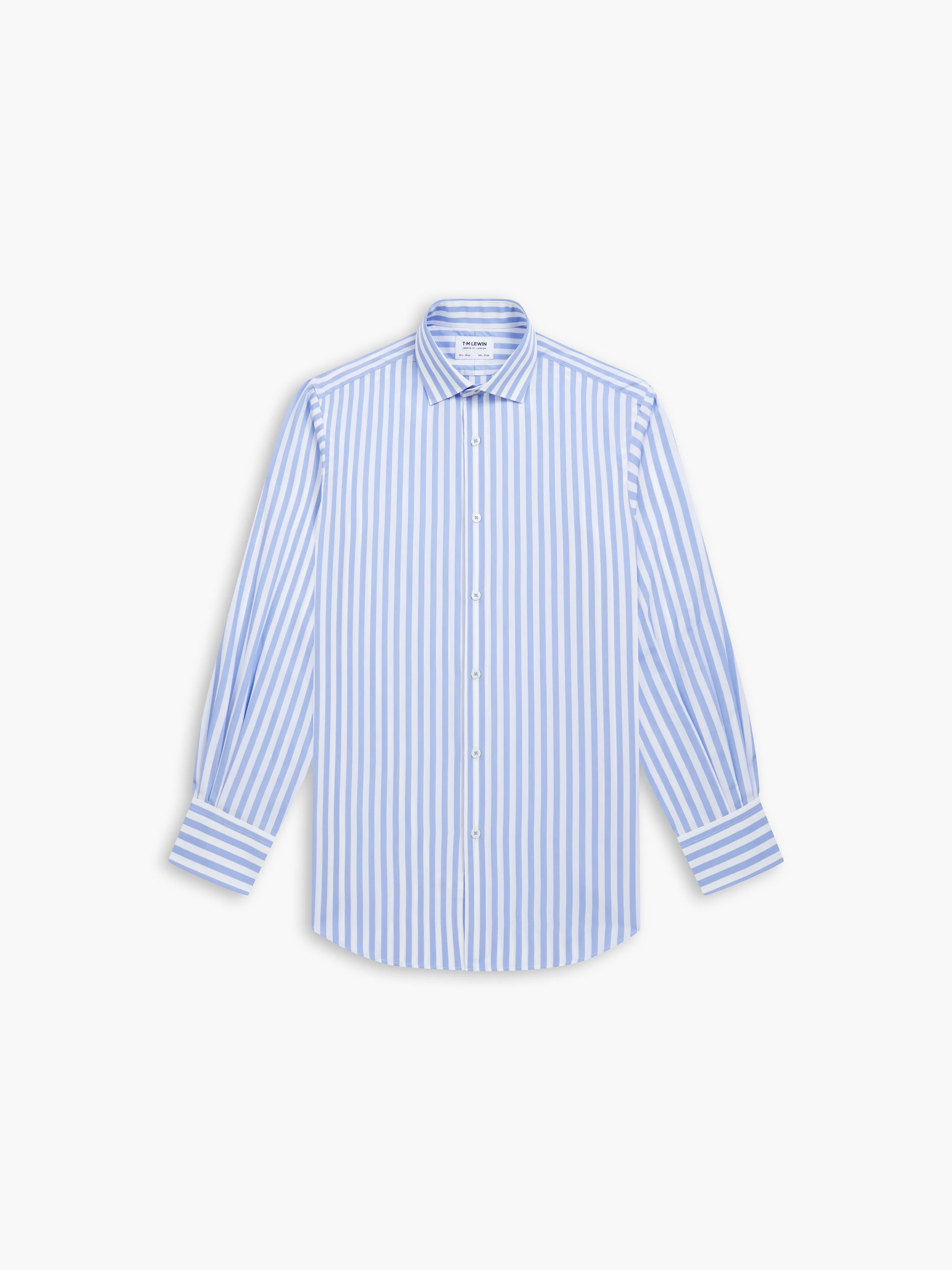 Max Cool Blue Awning Stripe Poplin Slim Fit Single Cuff Classic Collar Shirt