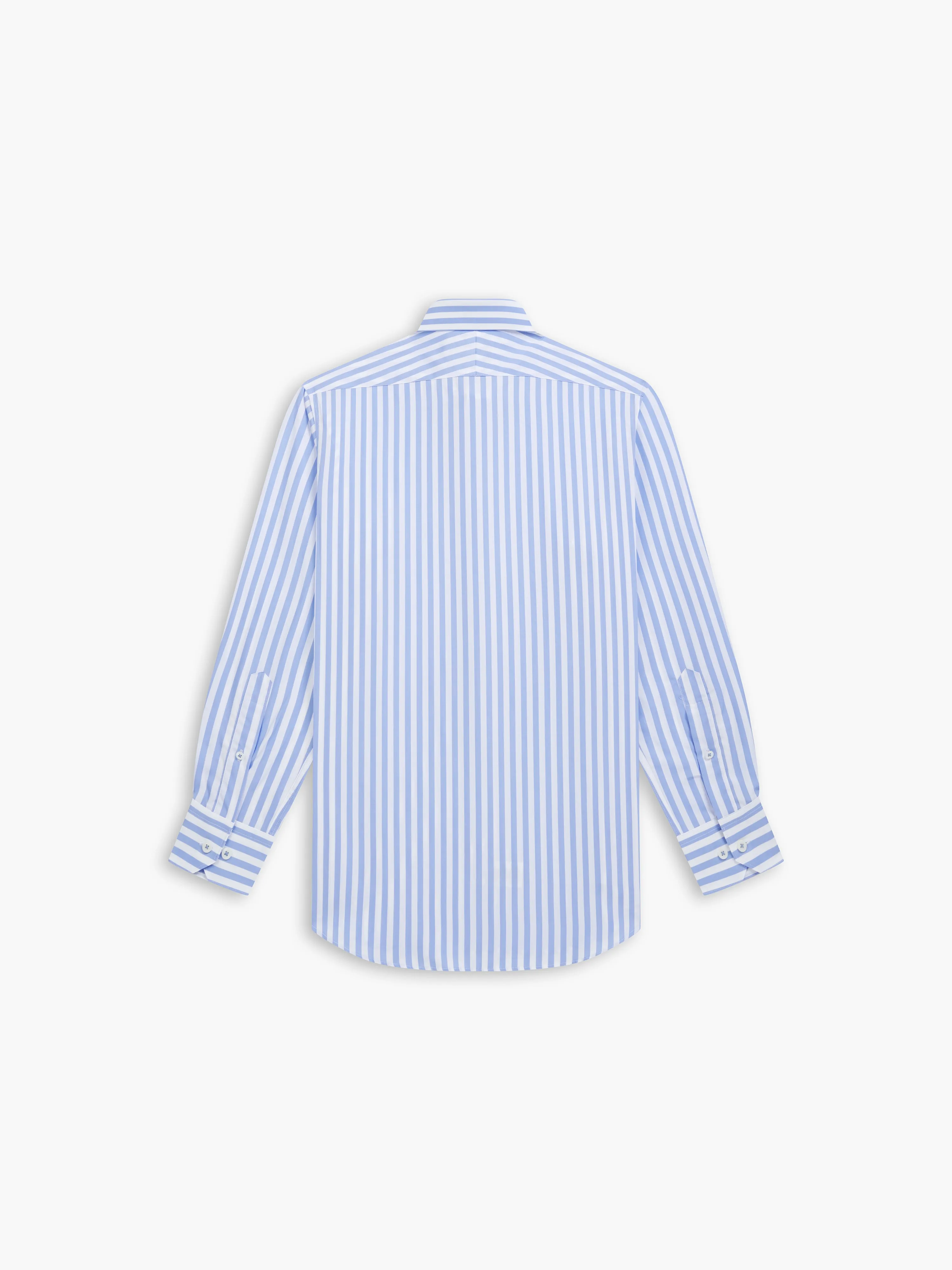 Max Cool Blue Awning Stripe Poplin Slim Fit Single Cuff Classic Collar Shirt