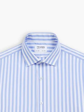 Max Cool Blue Awning Stripe Poplin Slim Fit Single Cuff Classic Collar Shirt