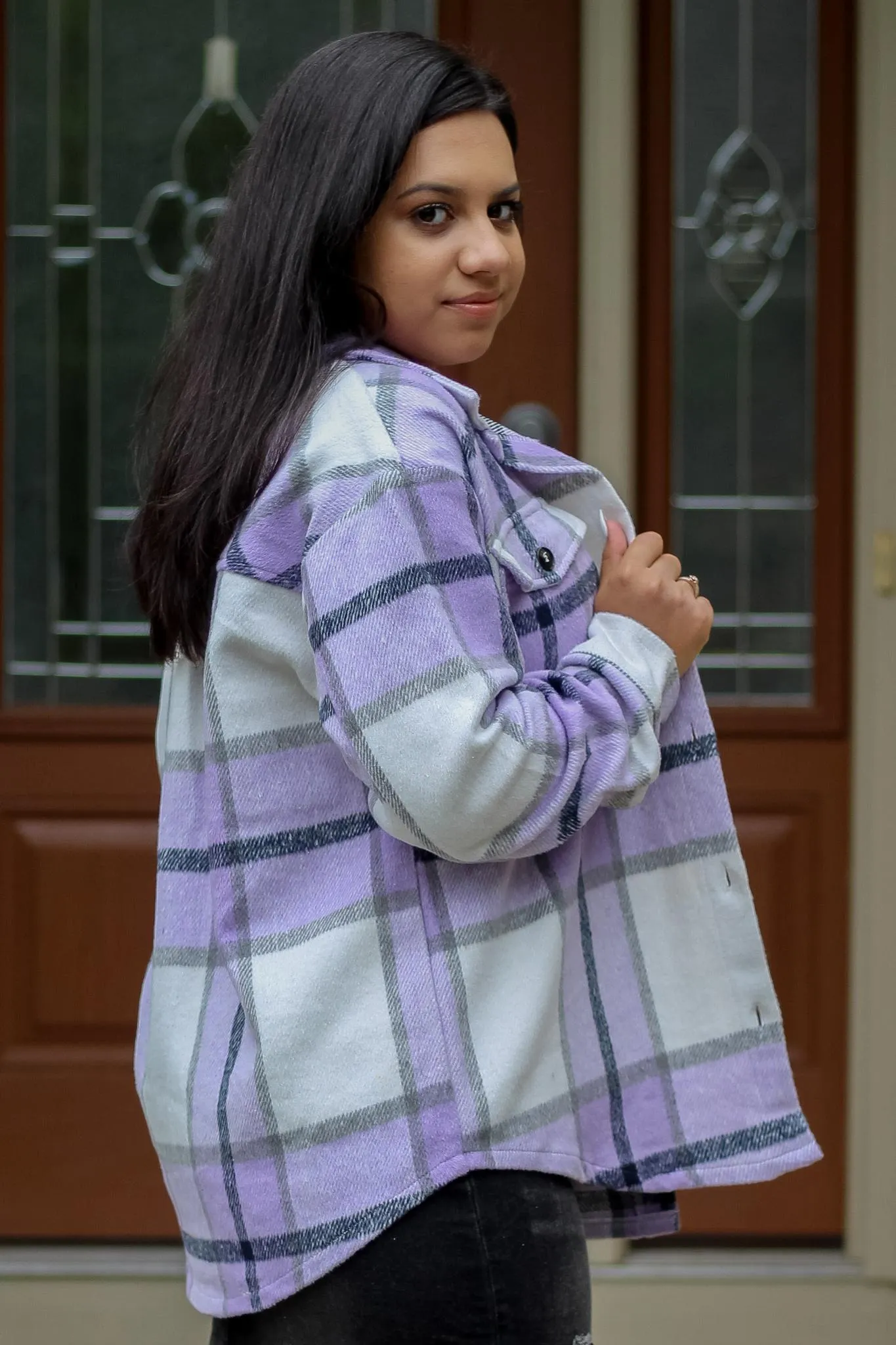 MEET ME OUTSIDE PLAID SHACKET IN LAVENDER (FINAL SALE)