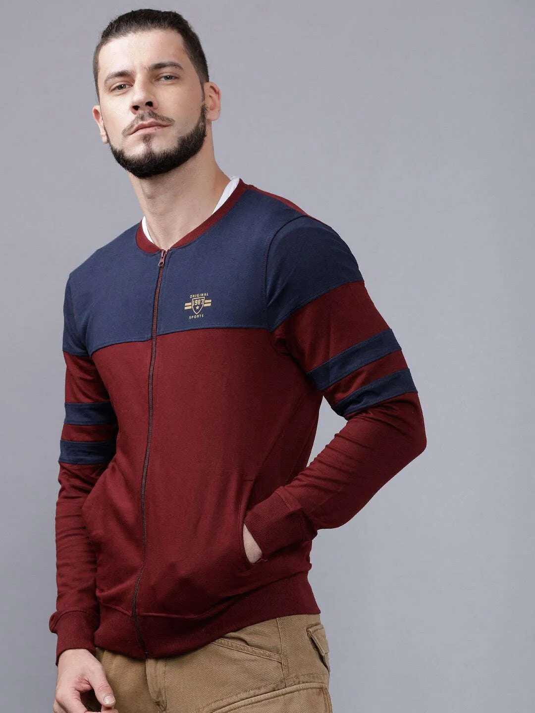 Men Baseball Collar Sweatshirt