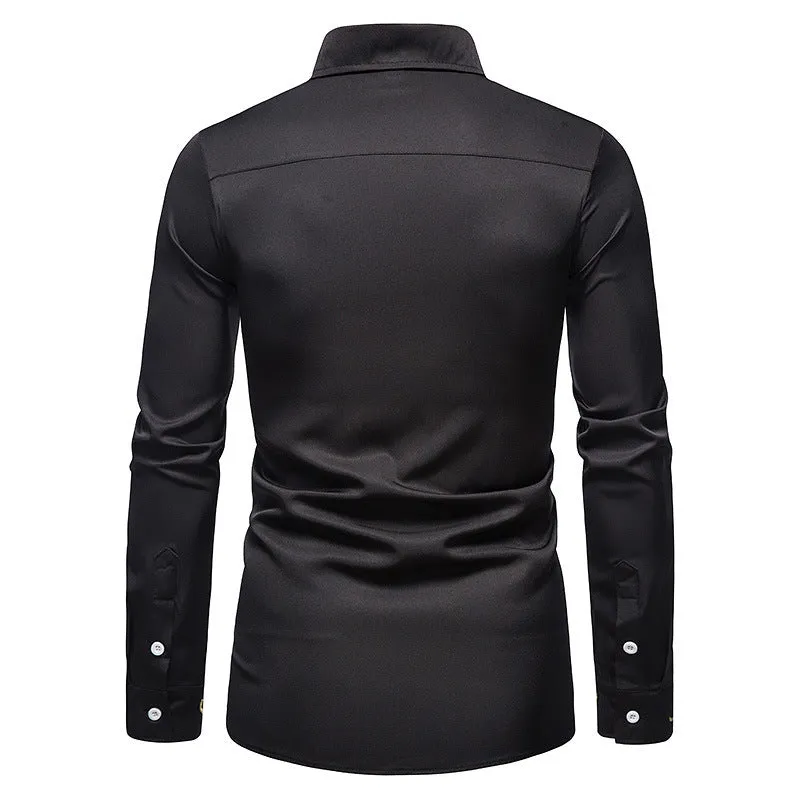 Men Embroidery Turnover Collar Asymmetry Long Sleeves Shirt