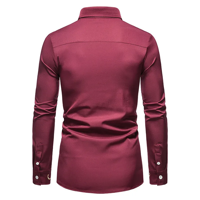 Men Embroidery Turnover Collar Asymmetry Long Sleeves Shirt