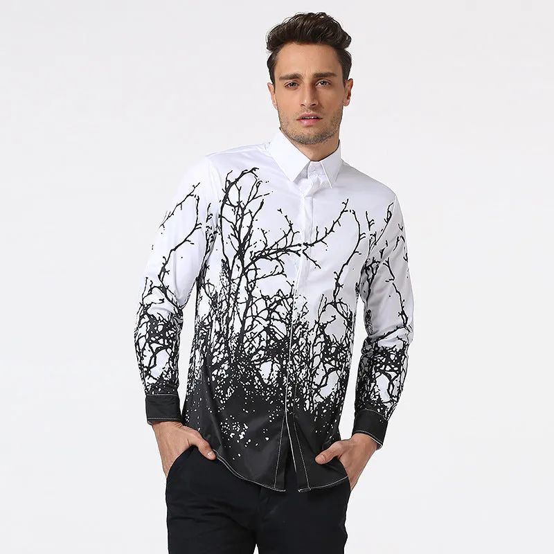 Men Prints Turnover Collar Long Sleeves Shirt