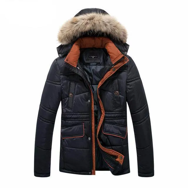 Men Thick Winter Jacket with Parka Hood