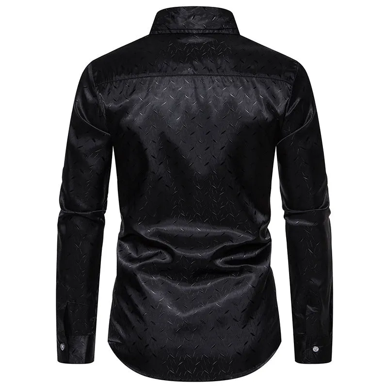 Men Turnover Collar Glossy Long Sleeves Shirt