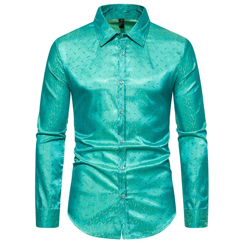 Men Turnover Collar Glossy Long Sleeves Shirt