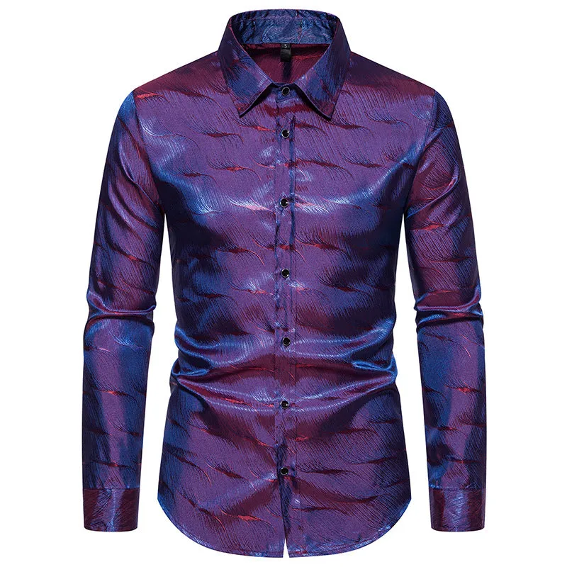 Men Turnover Collar Glossy Long Sleeves Shirt