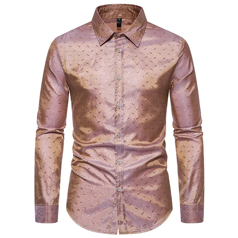 Men Turnover Collar Glossy Long Sleeves Shirt