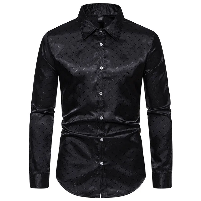 Men Turnover Collar Glossy Long Sleeves Shirt