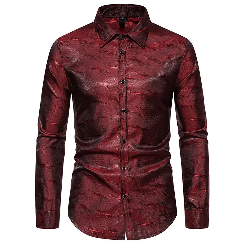 Men Turnover Collar Glossy Long Sleeves Shirt