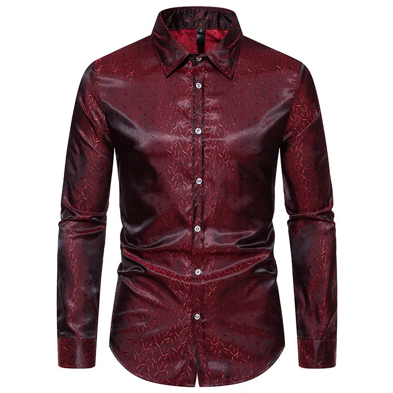 Men Turnover Collar Glossy Long Sleeves Shirt