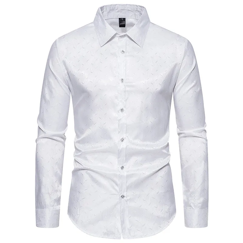 Men Turnover Collar Glossy Long Sleeves Shirt