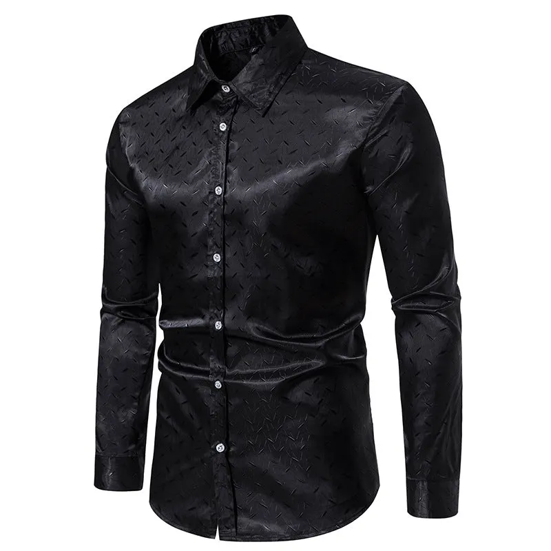 Men Turnover Collar Glossy Long Sleeves Shirt