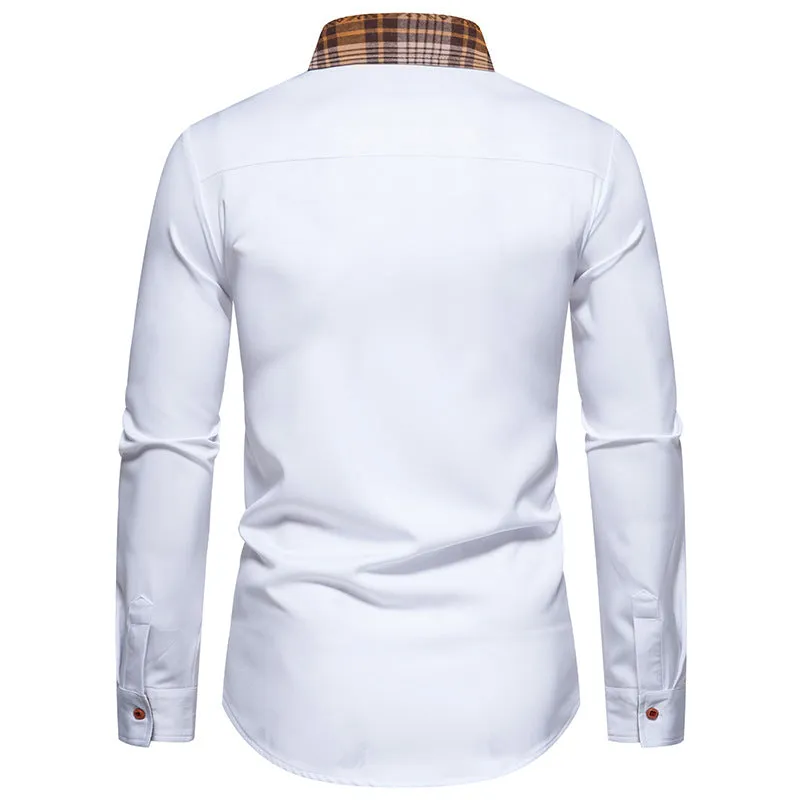 Men Turnover Collar Lattice Bicolor Long Sleeves Shirt