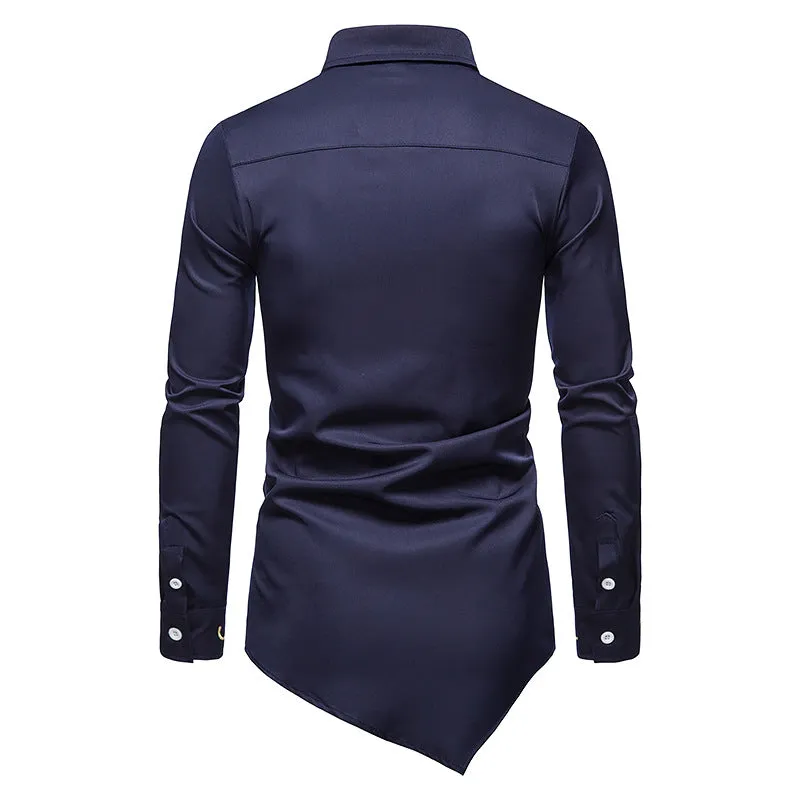 Men Turnover Collar Oriental Incline Long Sleeves Shirt