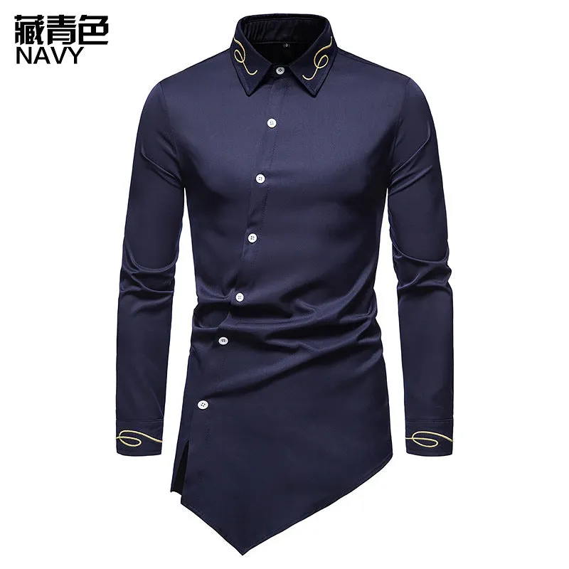 Men Turnover Collar Oriental Incline Long Sleeves Shirt