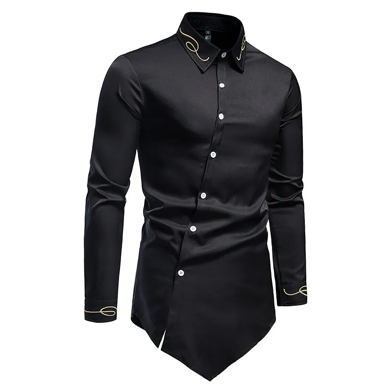 Men Turnover Collar Oriental Incline Long Sleeves Shirt