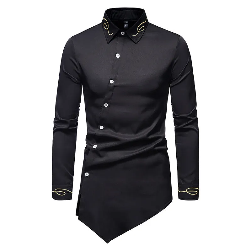 Men Turnover Collar Oriental Incline Long Sleeves Shirt