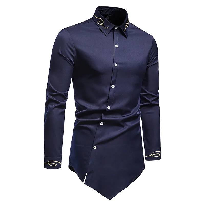 Men Turnover Collar Oriental Incline Long Sleeves Shirt