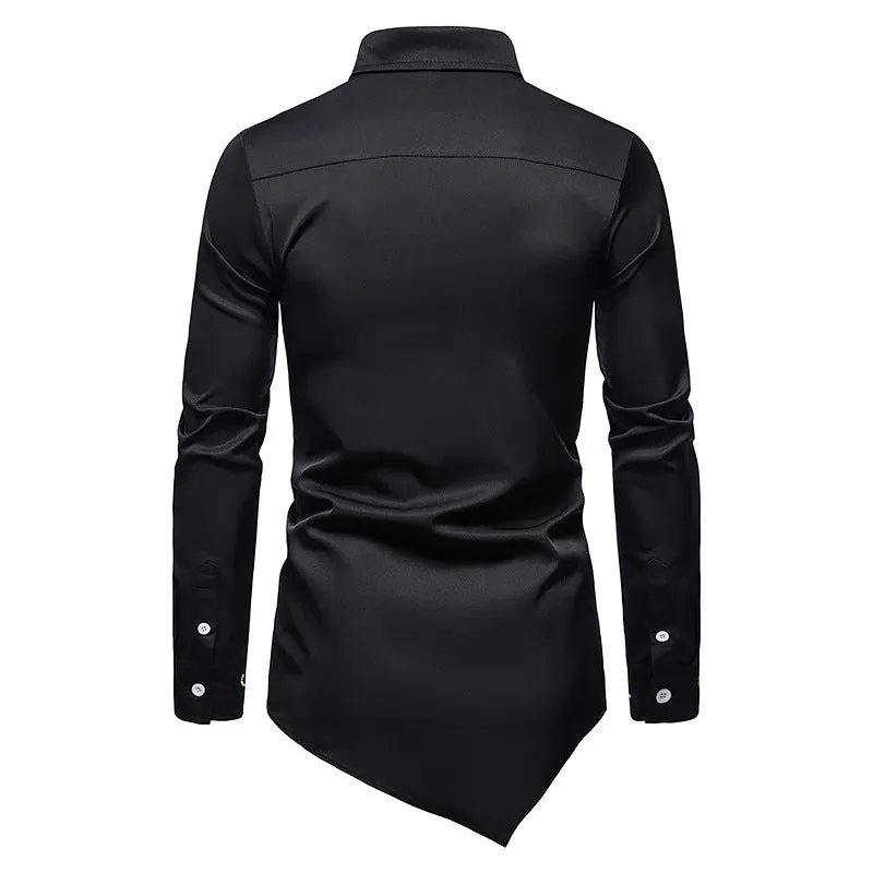 Men Turnover Collar Oriental Incline Long Sleeves Shirt