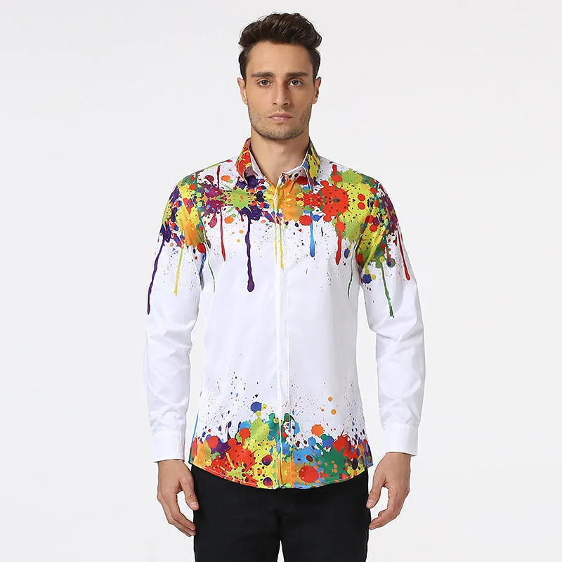 Men Turnover Collar Prints Long Sleeves Shirt