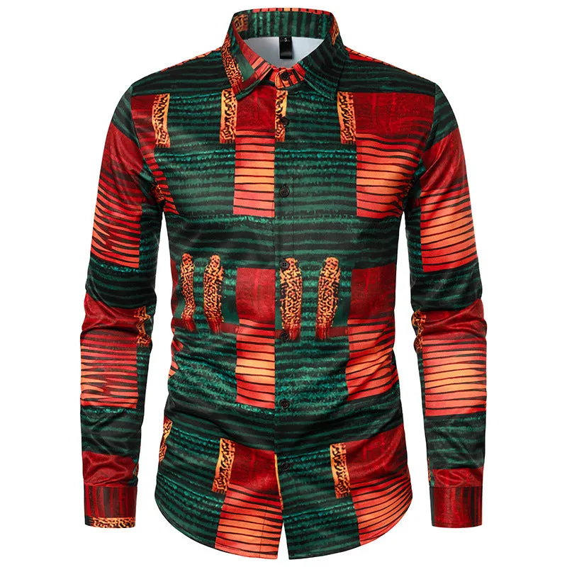 Men Turnover Collar Prints Long Sleeves Shirt