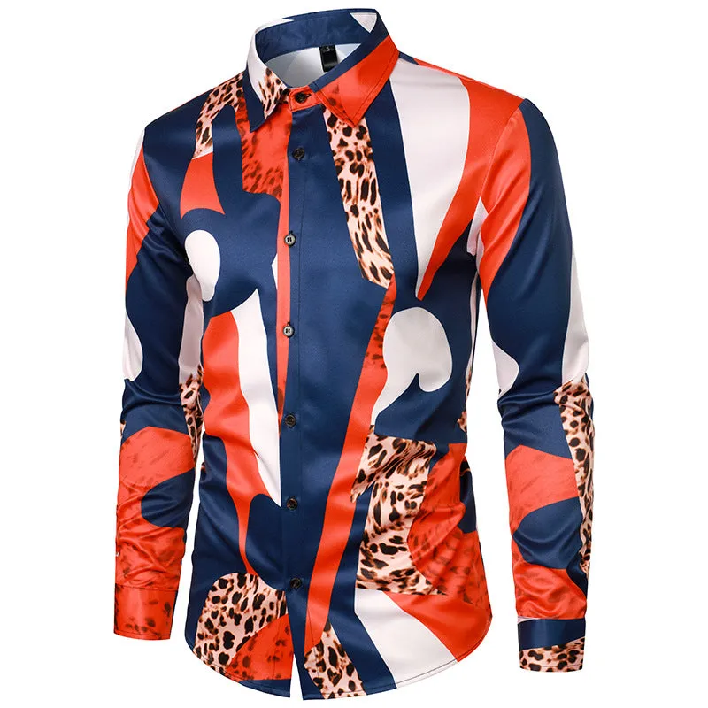 Men Turnover Collar Prints Long Sleeves Shirt