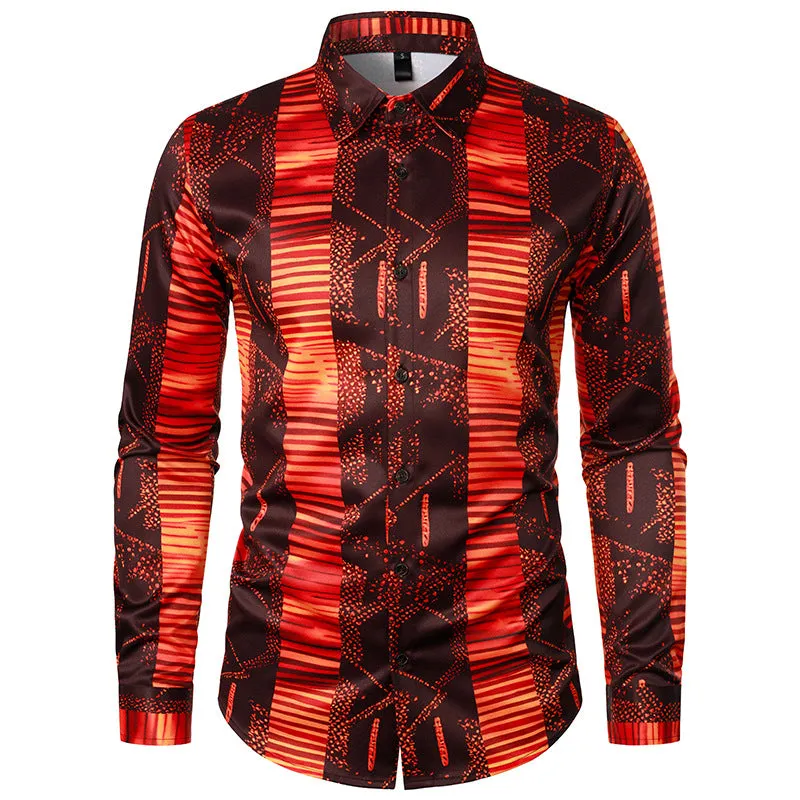 Men Turnover Collar Prints Long Sleeves Shirt