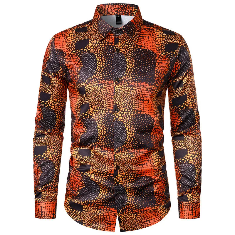 Men Turnover Collar Prints Long Sleeves Shirt