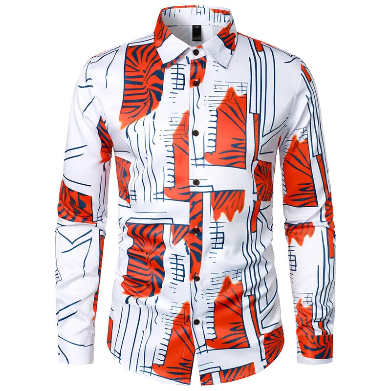 Men Turnover Collar Prints Long Sleeves Shirt