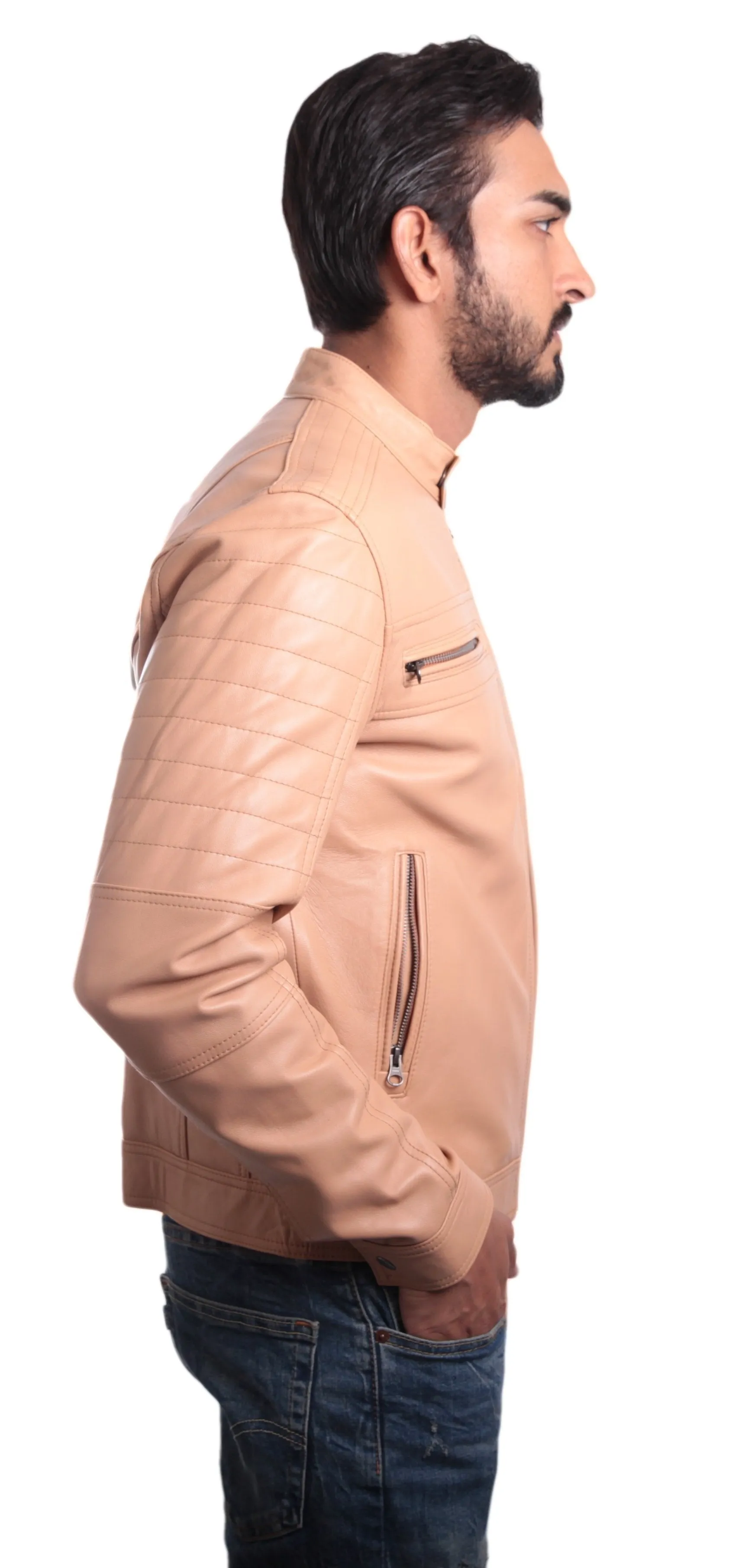 Men's Charles Beige Premium Leather Jacket