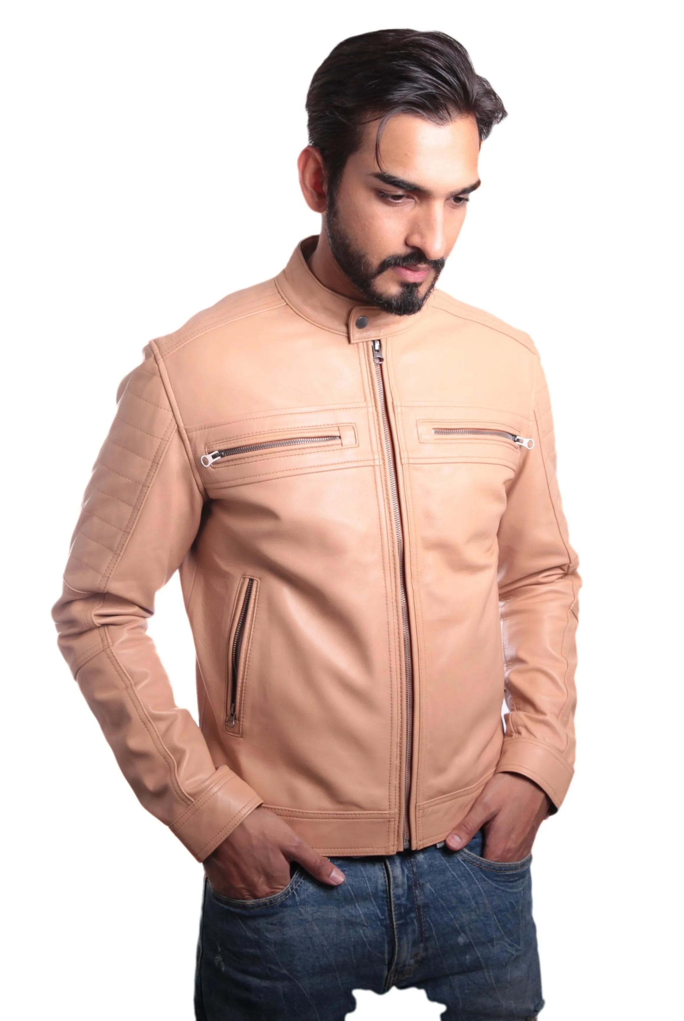 Men's Charles Beige Premium Leather Jacket