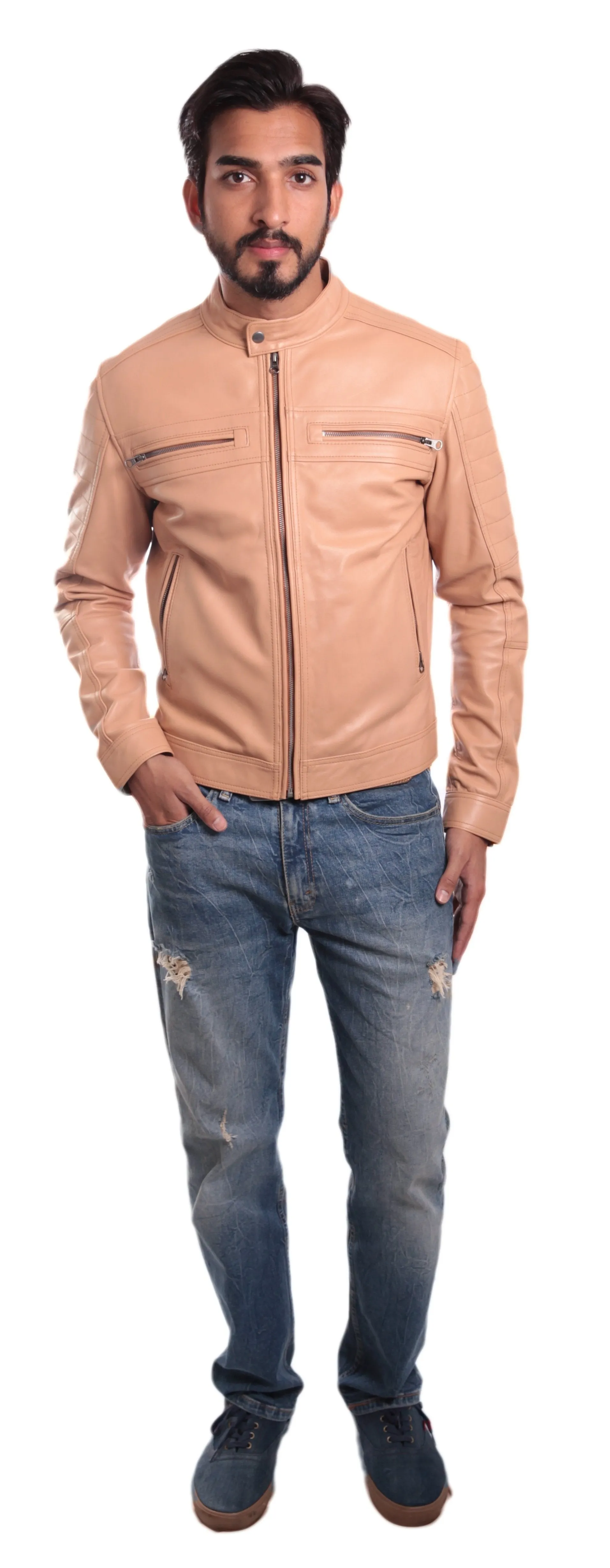 Men's Charles Beige Premium Leather Jacket